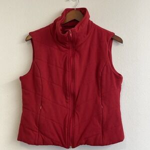 Coldwater Creek Quilted Vest womens M Red full zip pockets‎ Cozy comfy winter